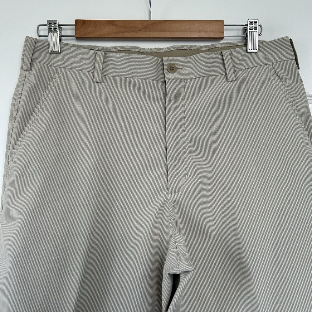 Nike Golf Pants Mens Tan White Stripe Fit Dry Chino Stretch Actual Size 32x28